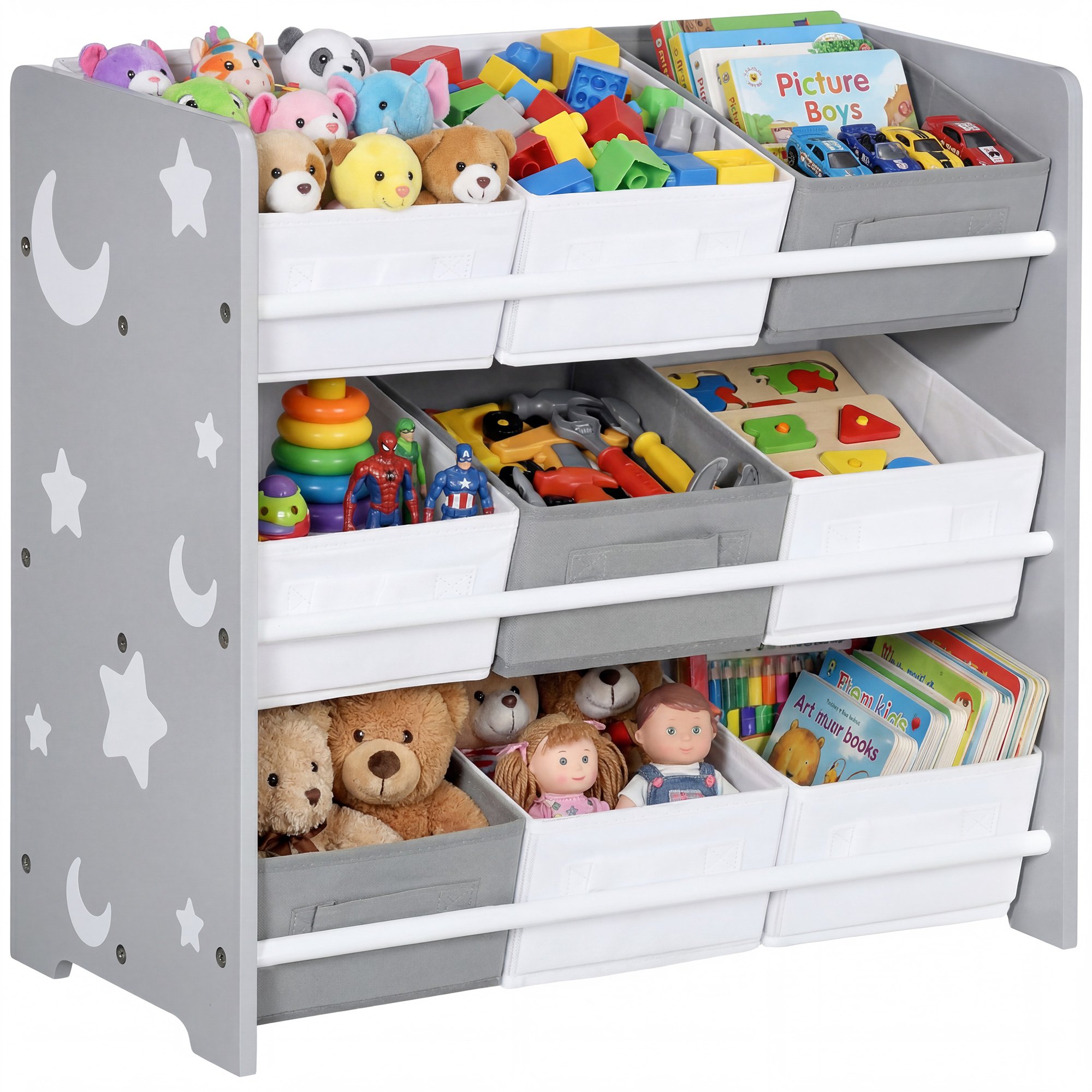 ZONEKIZ 3 Tier Woode Storage Unit Kids Toy Box for Bedroom - Grey