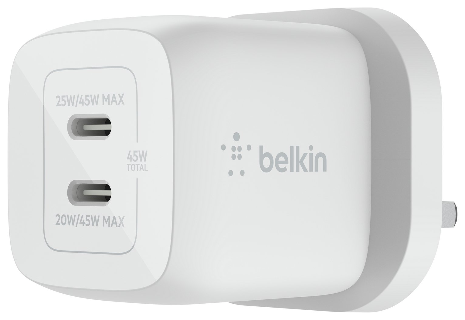 Belkin 45W Power Delivery Dual USB-C GaN Wall Charger-White 