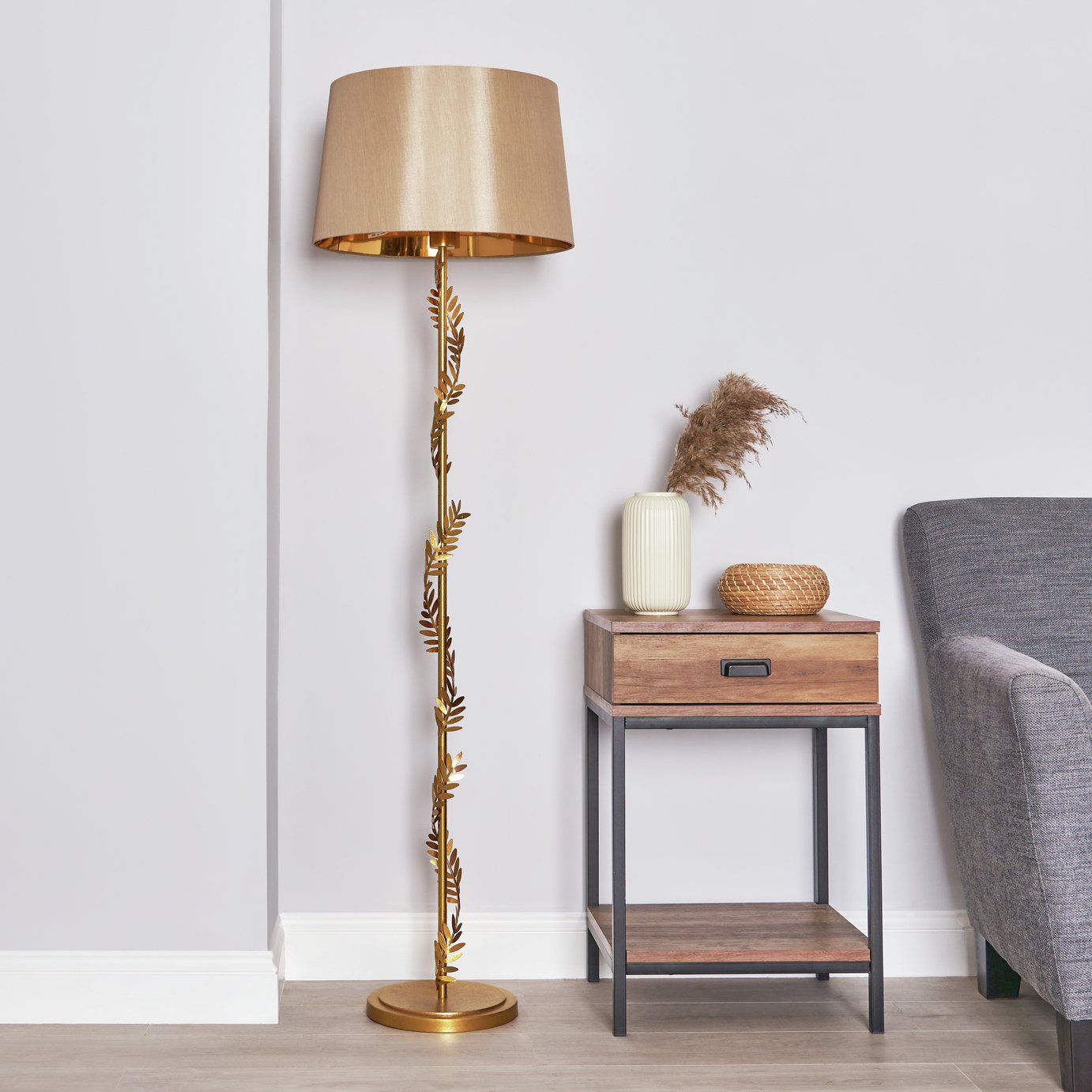 BHS Brooklyn Stem Stick Floor Lamp - Brass