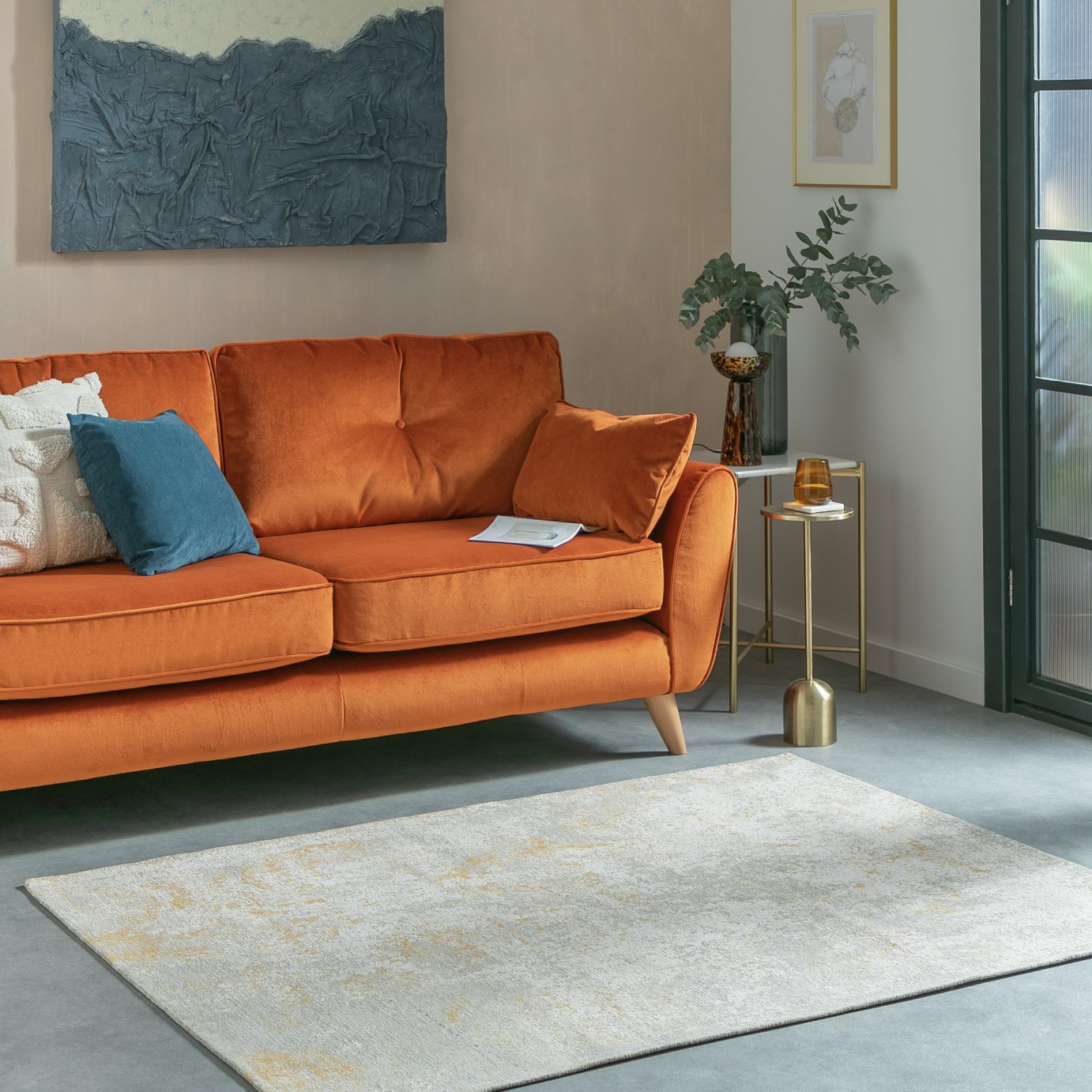 Habitat Distressed Abstract Gold Flatweave Rug - 160x230cm