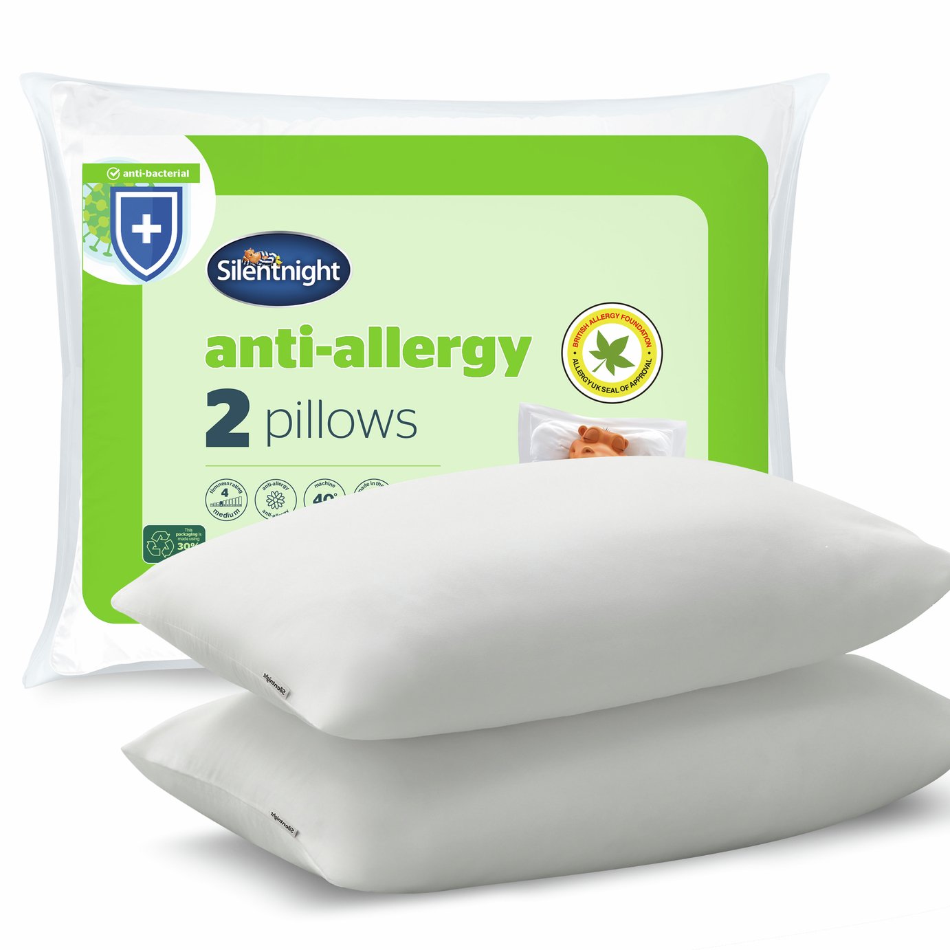 Silentnight Anti-Allergy Side Sleeper Firm Pillow – 2 Pack 