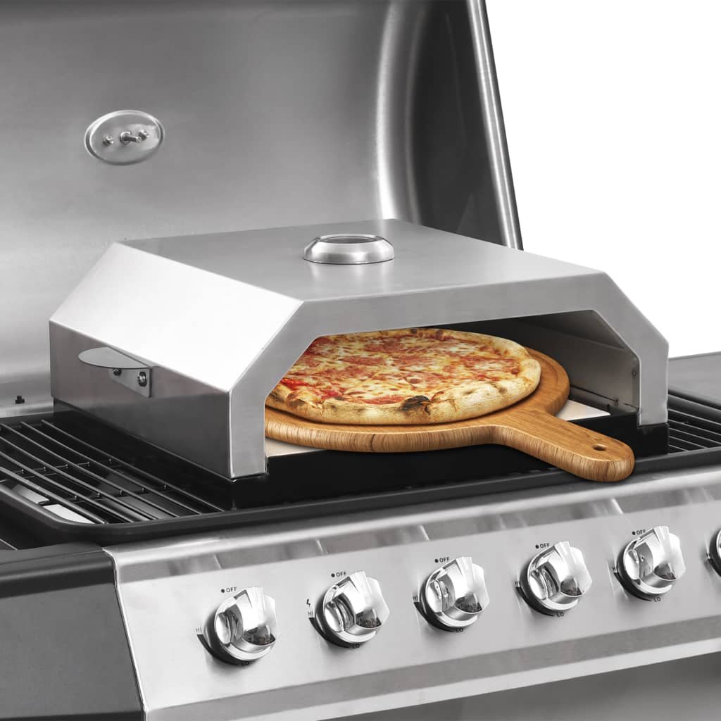 Walplus Pizza Oven with Stone for Gas BBQ - Black & Silver - 49 x 35 x 15.5cm