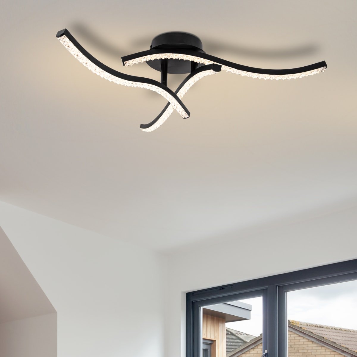 Cosylyte Kenworth 3 Light Integrated LED Modern Wavy Ceiling Light - Matt Black