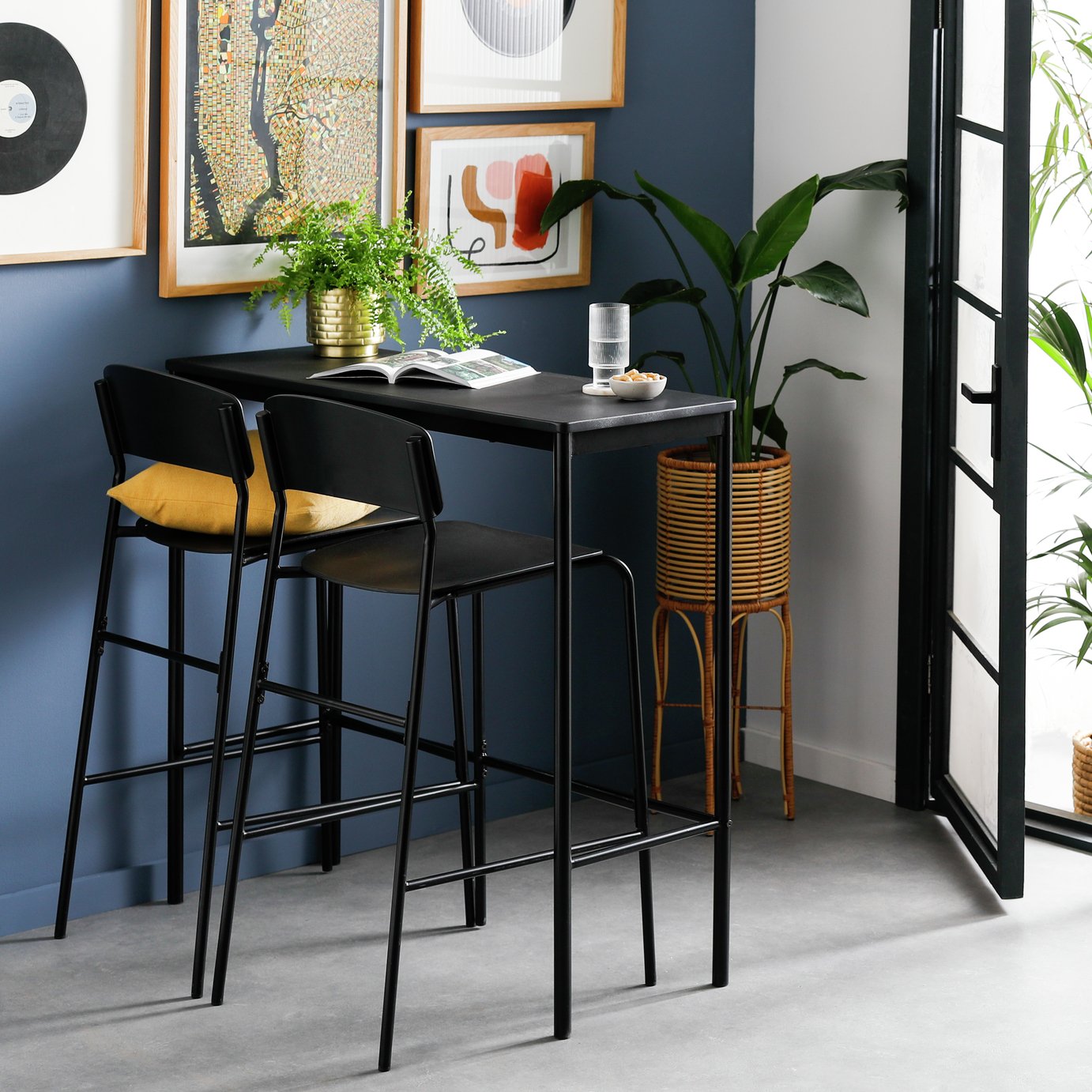 Argos Home Stella Black Bar Table & 2 Black Stools