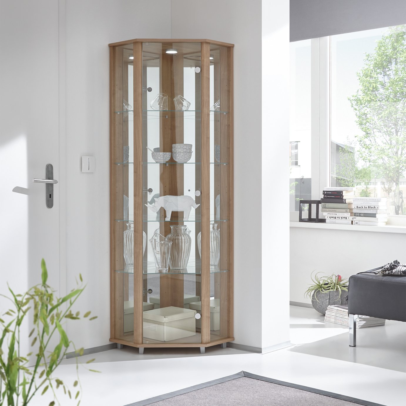 Argos Home 4 Shelf Corner Glass Display Cabinet - Natural