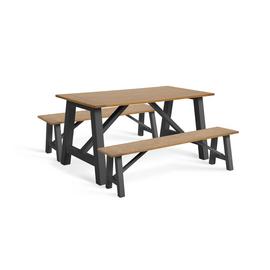 Habitat Burford Solid Wood Dining Table & 2 Dark Grey Bench