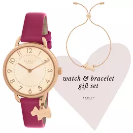 Radley Dark Rose Leather Strap Watch and Bracelet Gift Set