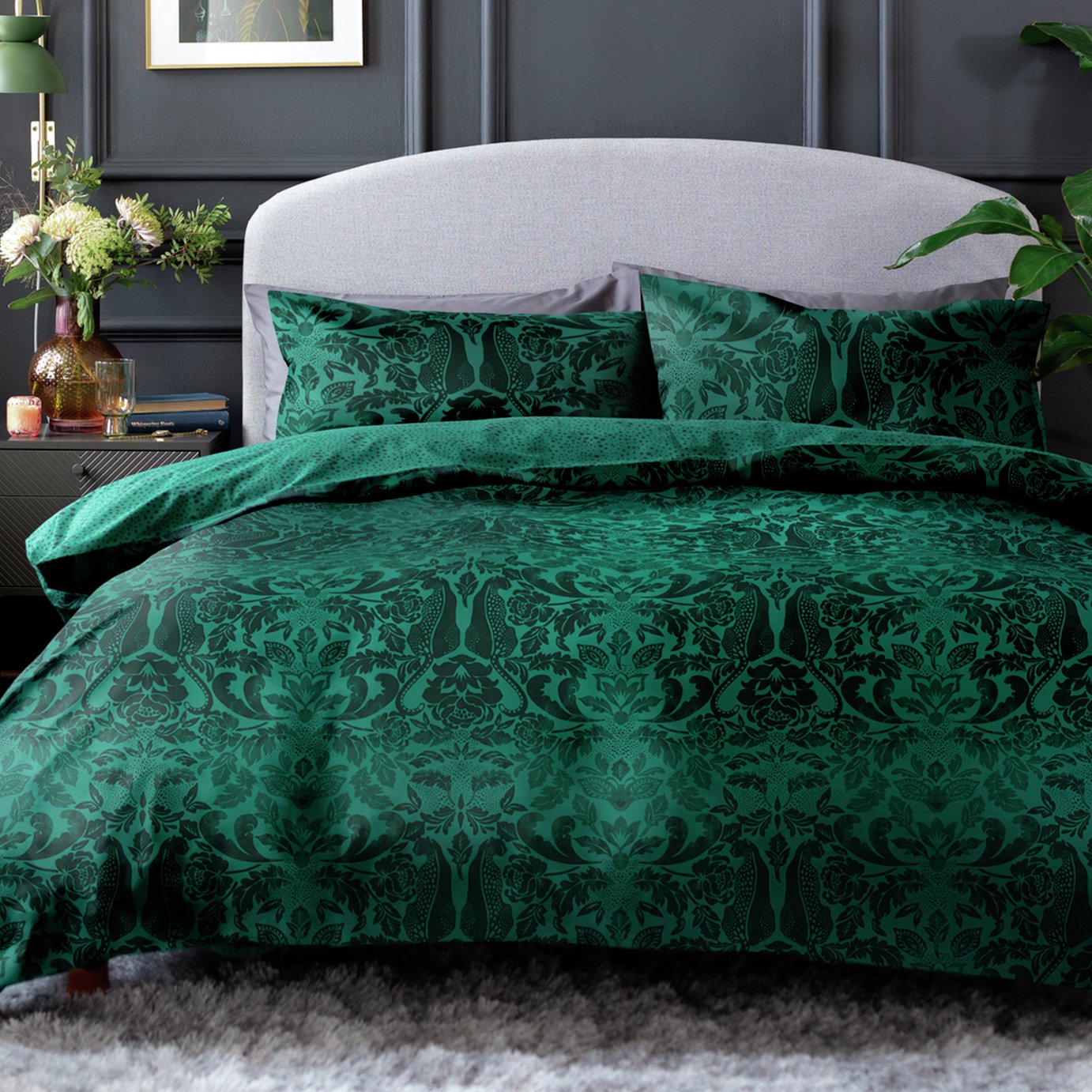 Argos Home Damask Print Green Bedding Set - Double