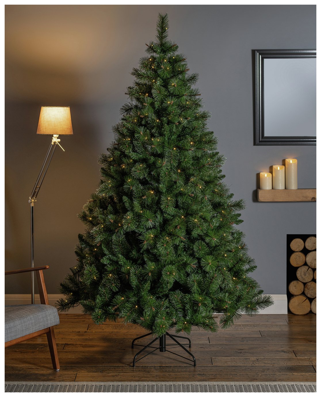 Premier Decorations 8ft Prelit Ridgemere Pine Christmas Tree