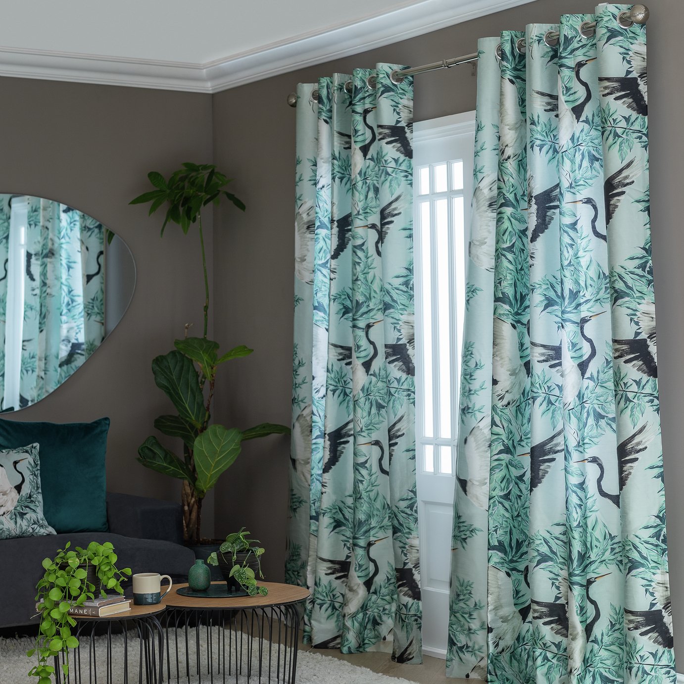 Habitat Crane Print Eyelet Curtains - Multi - 168x183cm