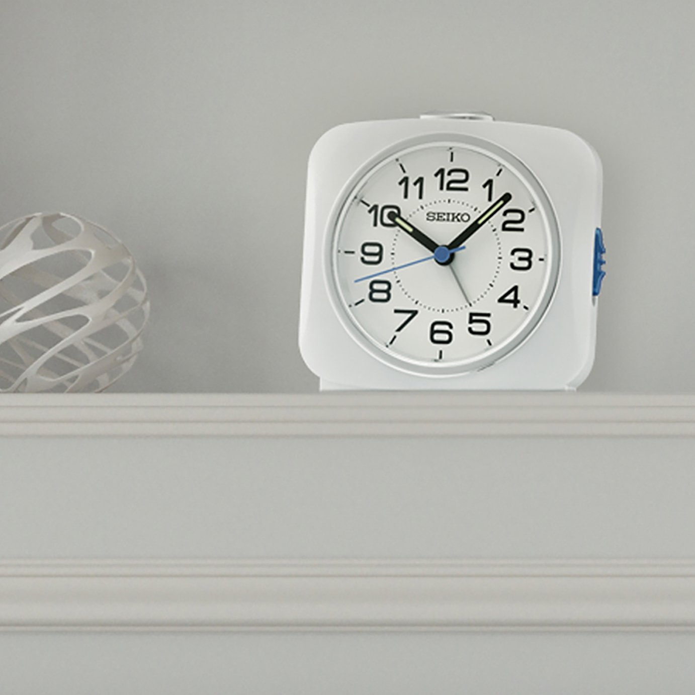 Seiko Clocks Square Sweep Analogue Alarm Clock - White