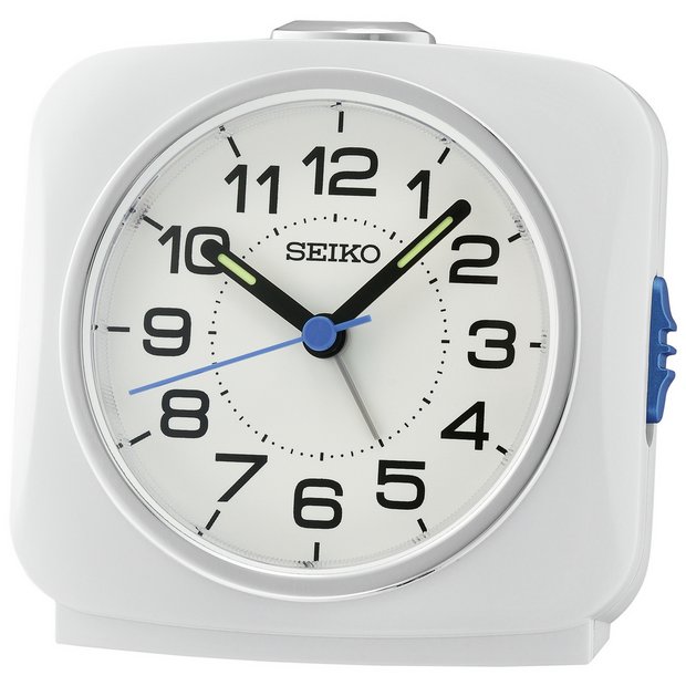 Buy Seiko Clocks Square Sweep Analogue Alarm Clock White