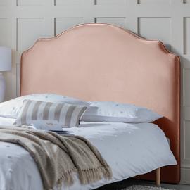 Pink velvet headboard double bed deals