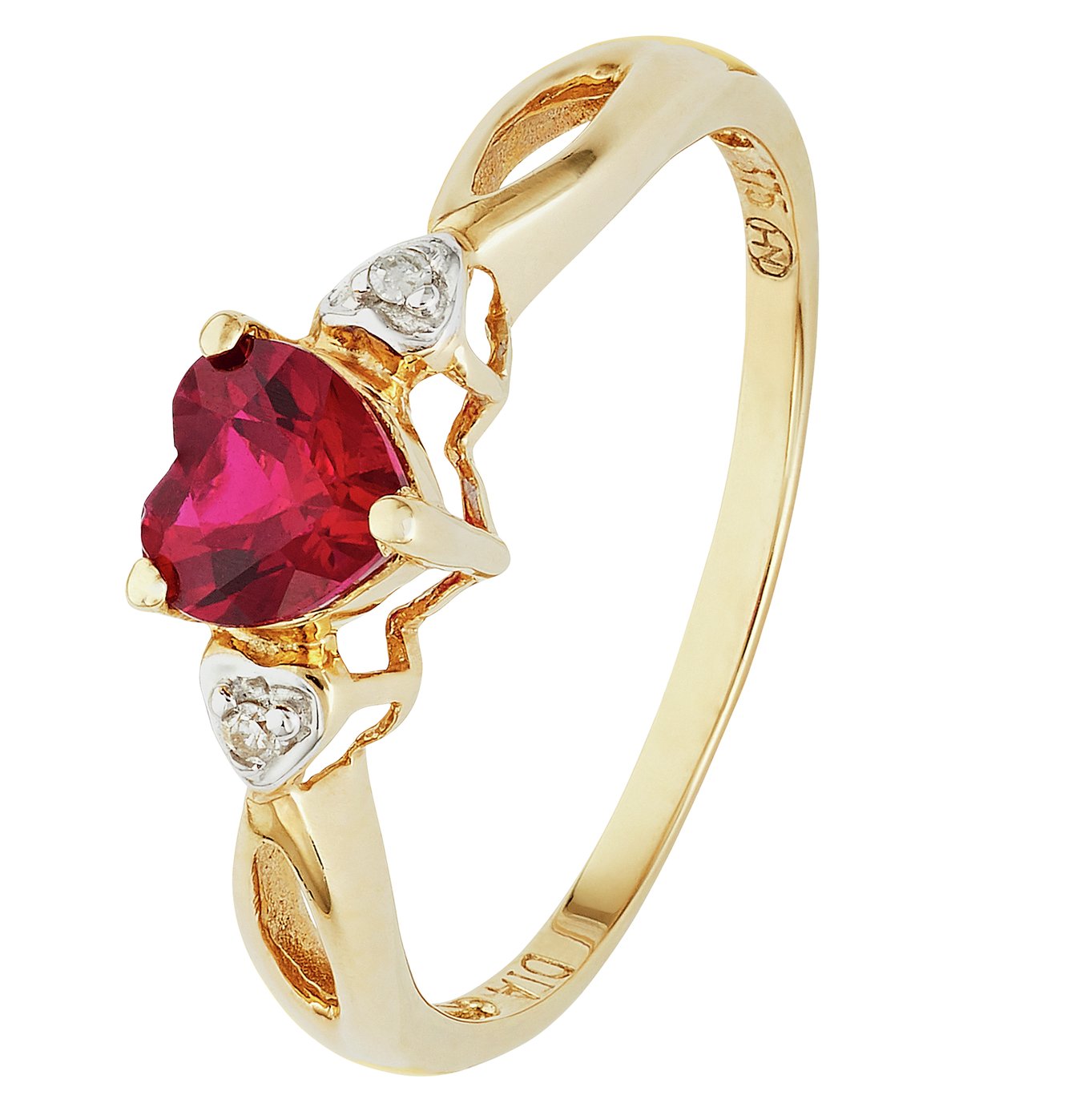 Revere 9ct Gold Ruby and Diamond Accent Heart Ring - S