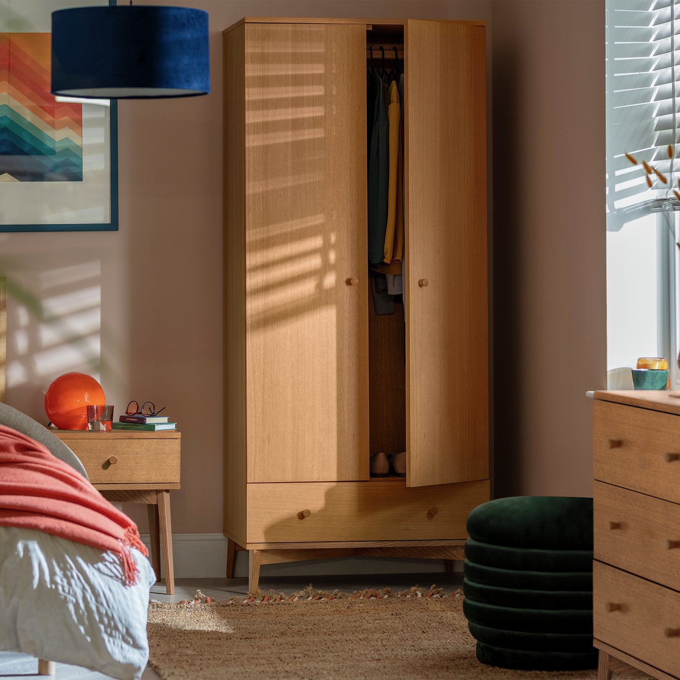 Habitat Kirk 2 Door 1 Drawer Wardrobe - Walnut