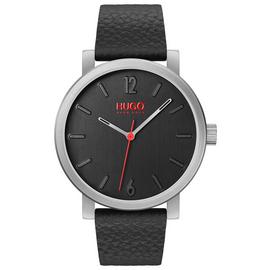 Hugo Black Leather Strap Watch