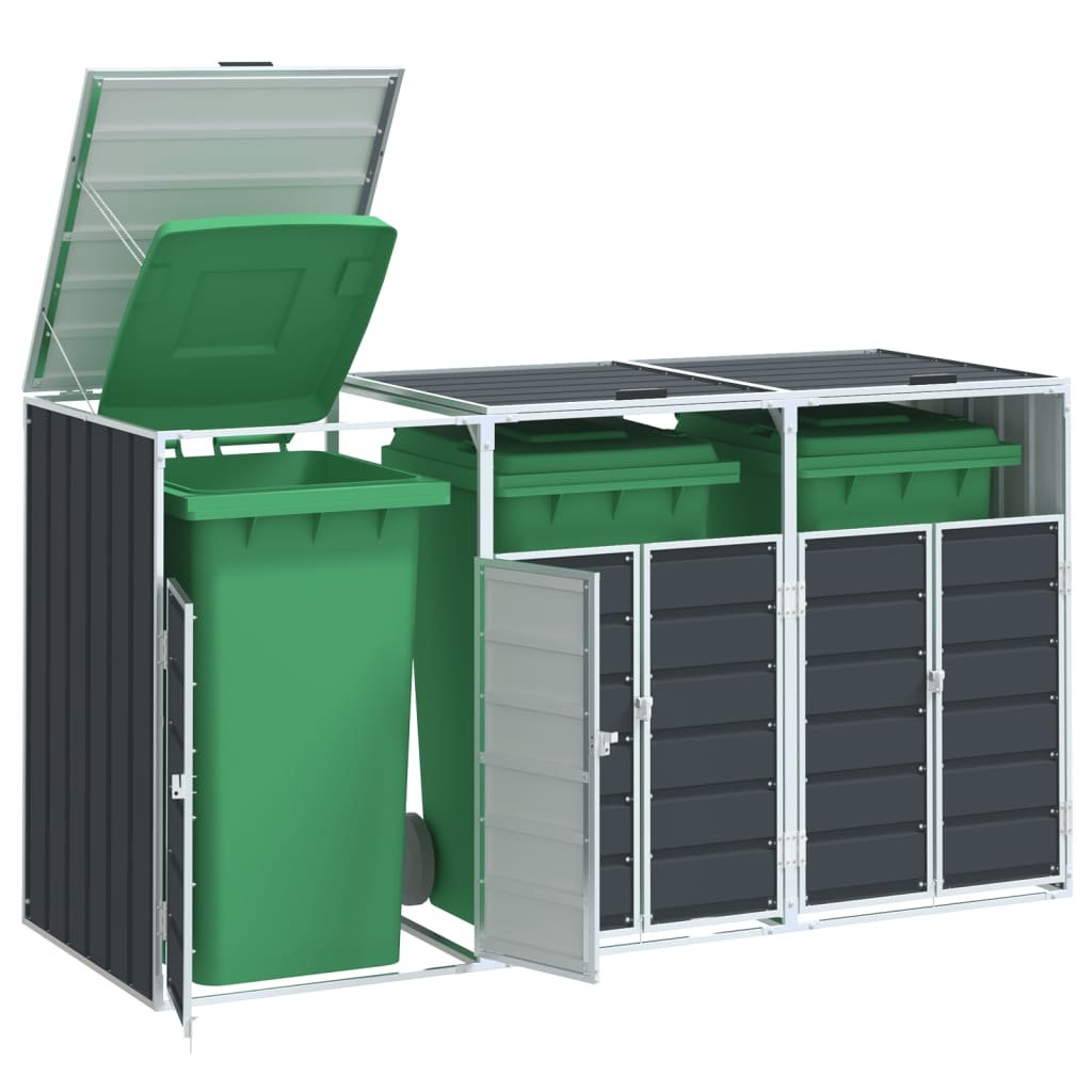 Walplus Triple Steel Wheelie Bin Store - Anthracite - 216 x 81 x 115 cm