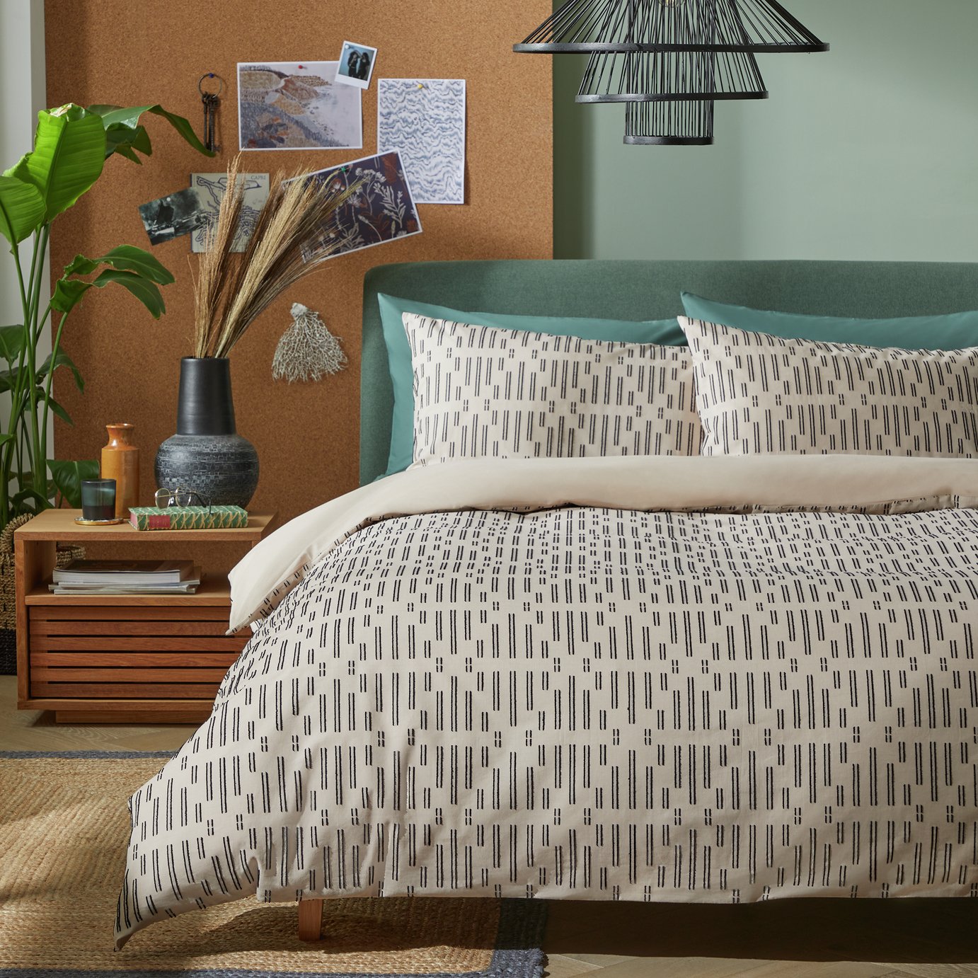 Habitat Cotton Clipped Stripe Beige Bedding Set - Superking