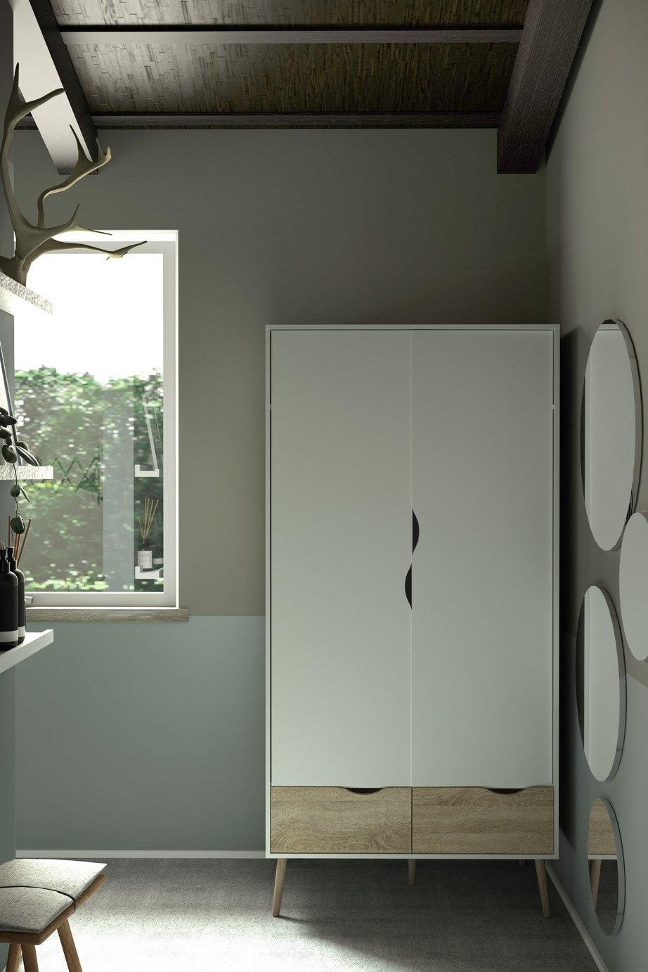 Tvilim Oslo 2 Door 2 Drawer Wardrobe - White and Oak