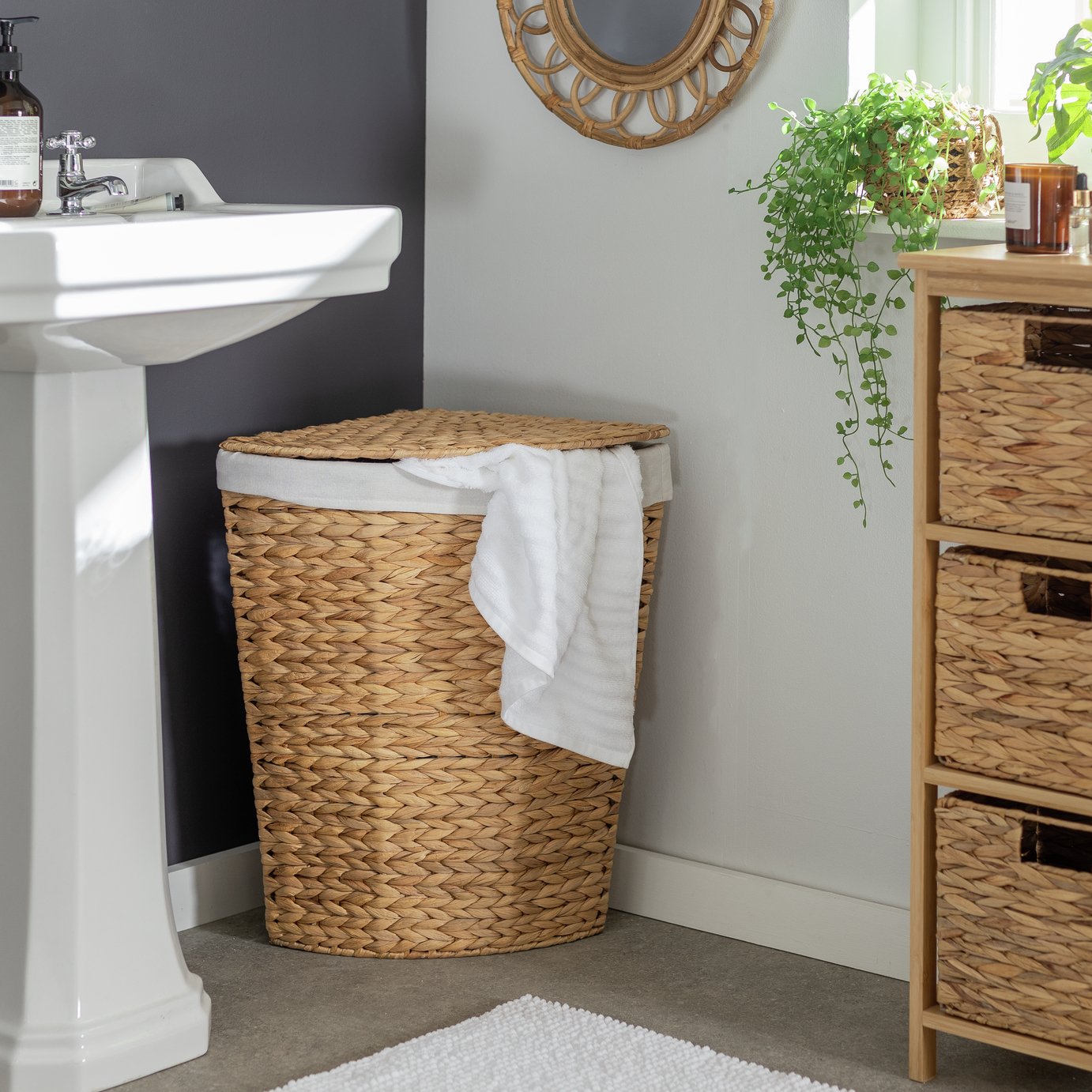 Habitat 40L Corner Water Hyacinth Laundry Basket - Natural