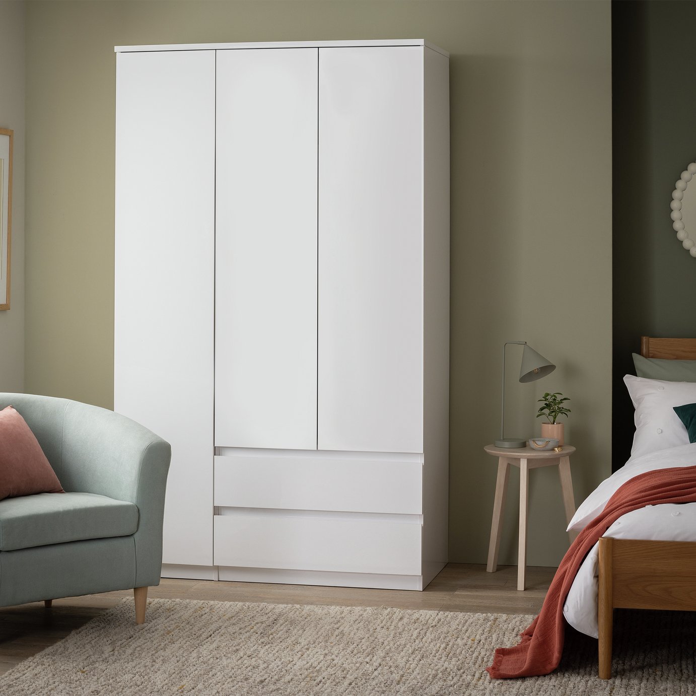 Argos Jenson 3 Door 2 Drawer Tall Wardrobe - White Gloss