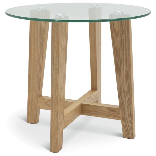 Oak and deals glass side table