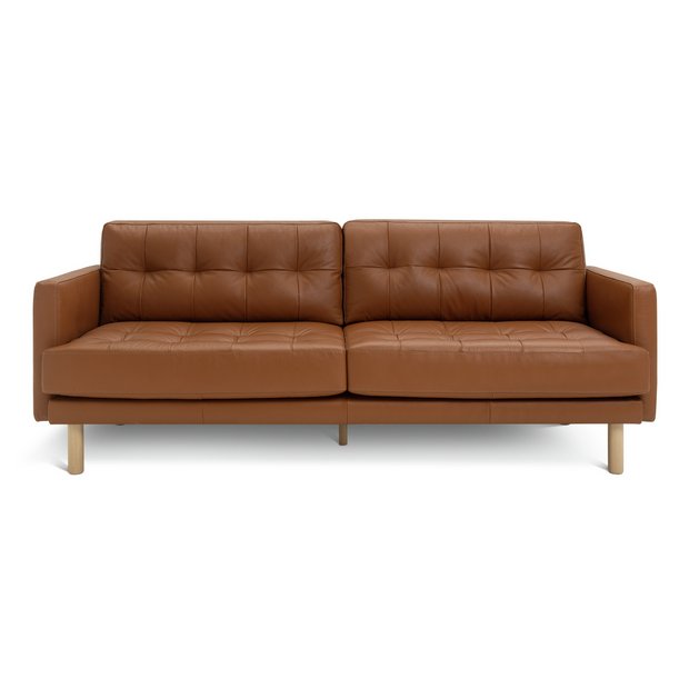 Argos brown leather deals sofa