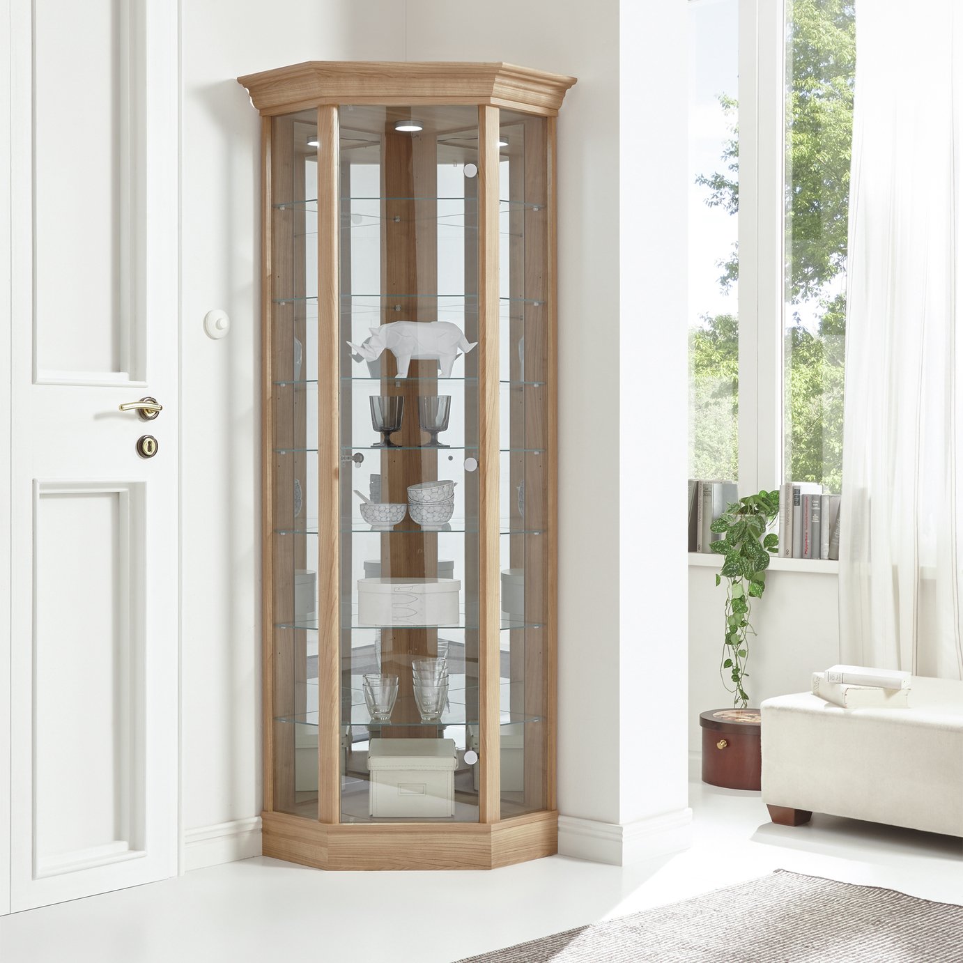 Argos Home 7 Shelf Corner Glass Display Cabinet -  Natural