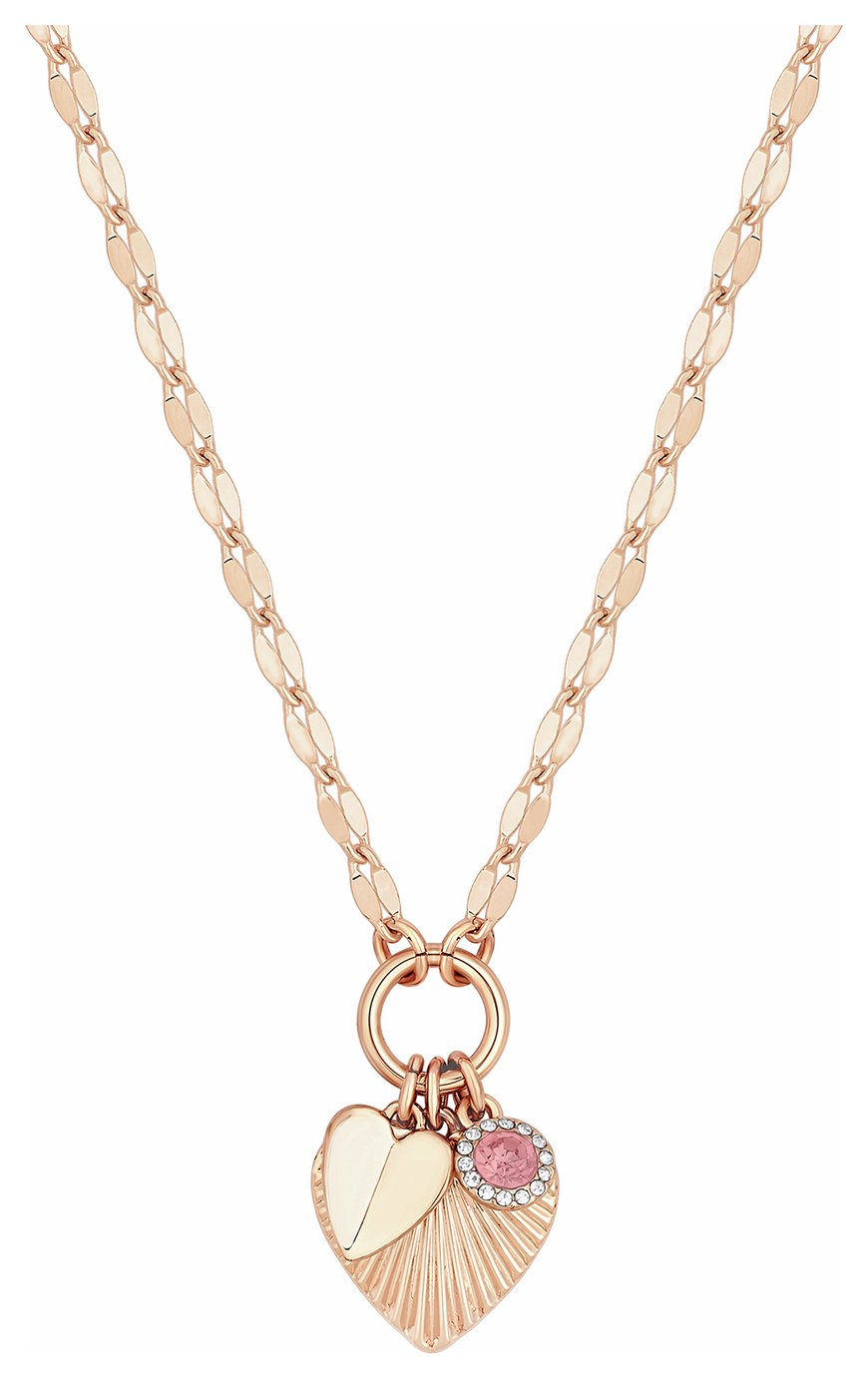 Lipsy Rose Gold Colour Crystal Heart Charm Pendant Necklace