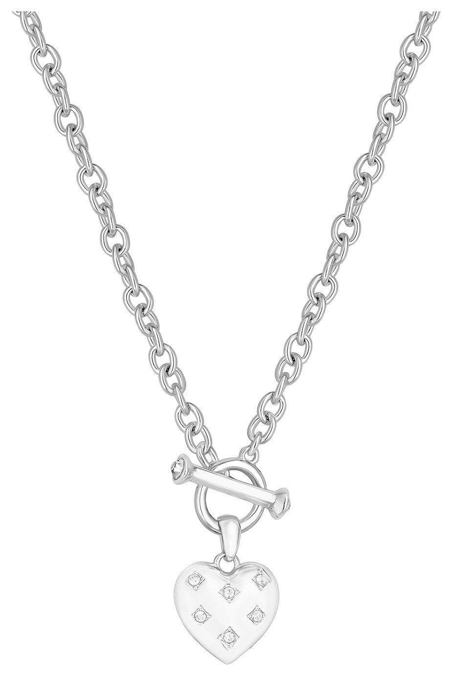 Lipsy Silver Colour Crystal Heart Tbar Pendant Necklace