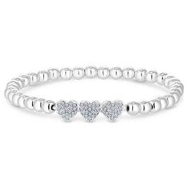 Lipsy Silver Colour Crystal Heart Charm Stretch Bracelet