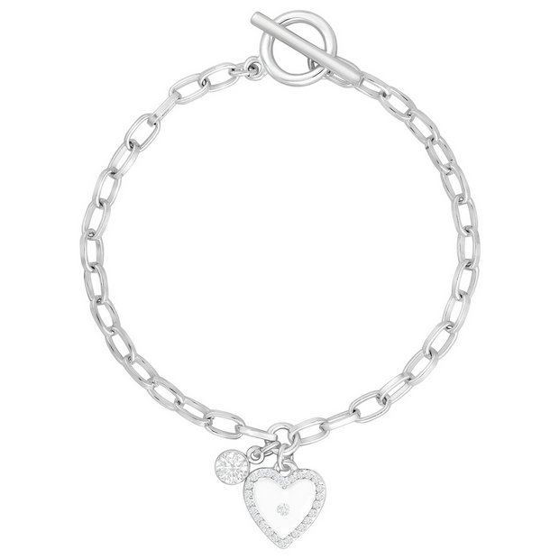 Buy Lipsy Silver Colour Crystal Heart Charm Bracelet Womens