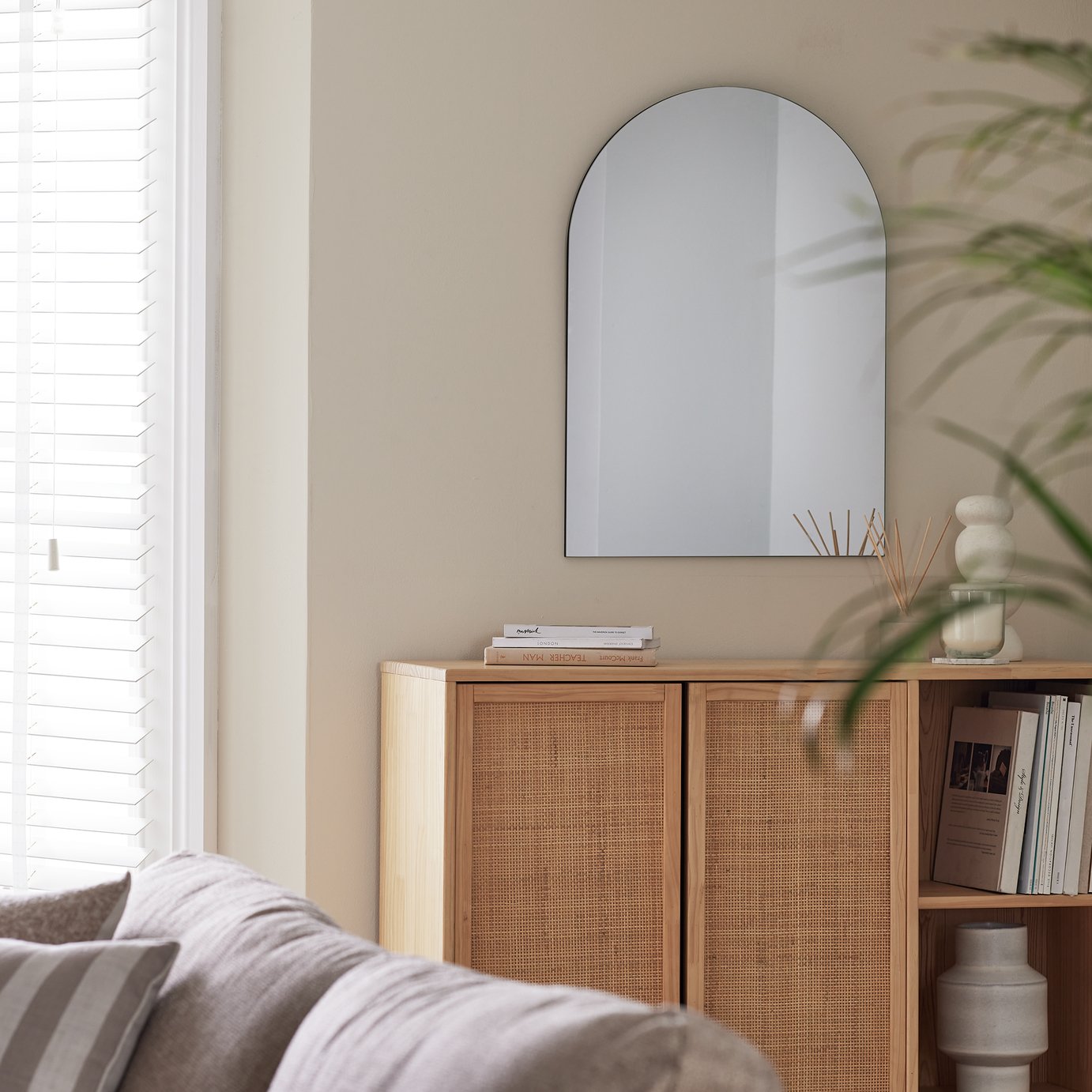 Habitat Black Frameless Arch Wall Mirror - 70x50cm