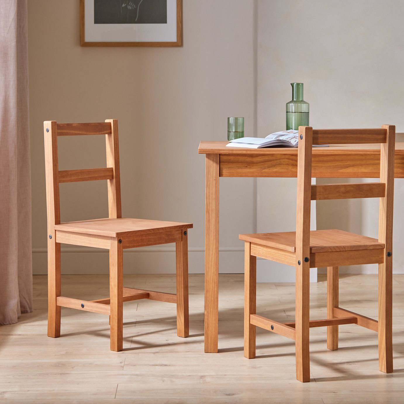 Argos Home Raye Pair of Solid Wood Dining Chairs - Pine