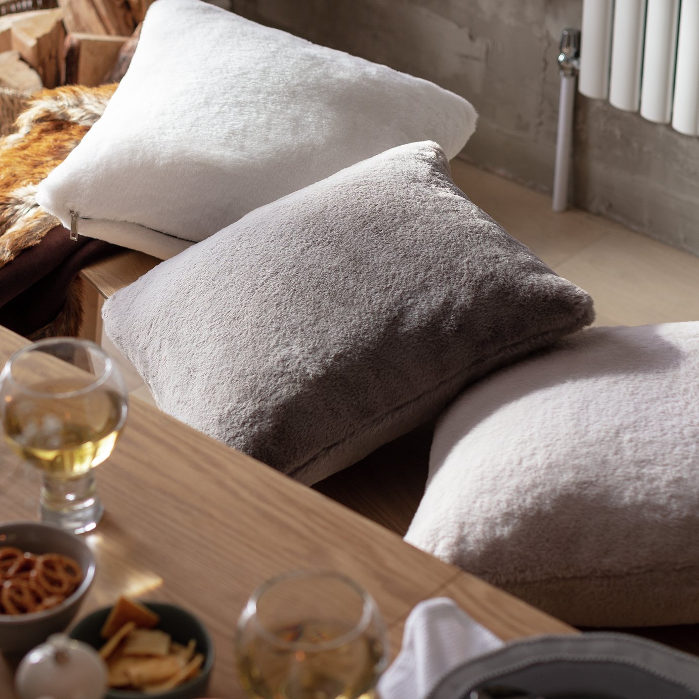 Habitat Plain Faux Fur Cushion - 43X43