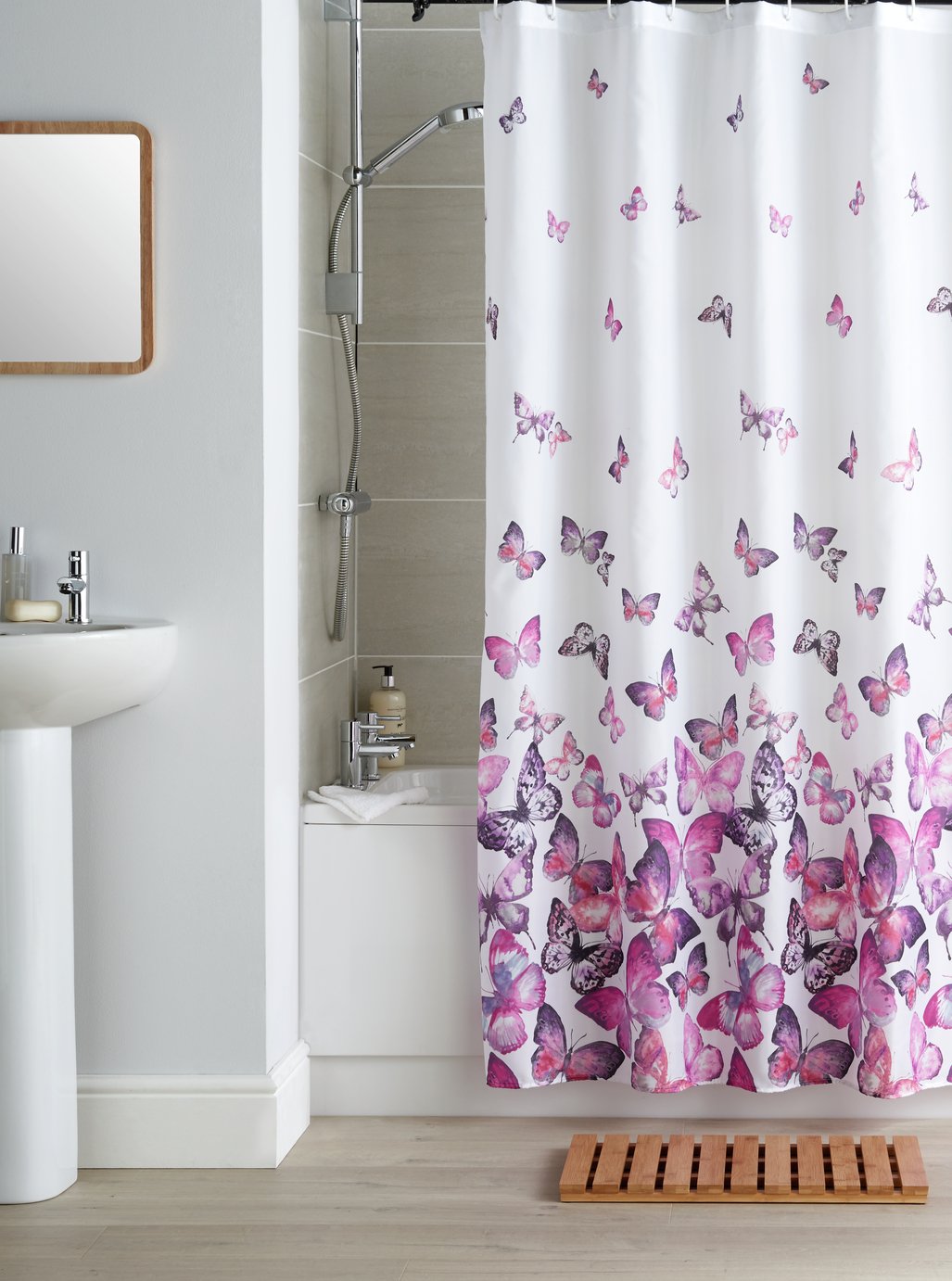 Argos Home Butterflies Shower Curtain - Pink