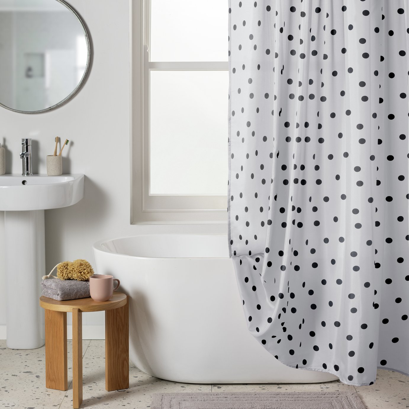 Argos Home Monochrome Spot Shower Curtain - Black & White