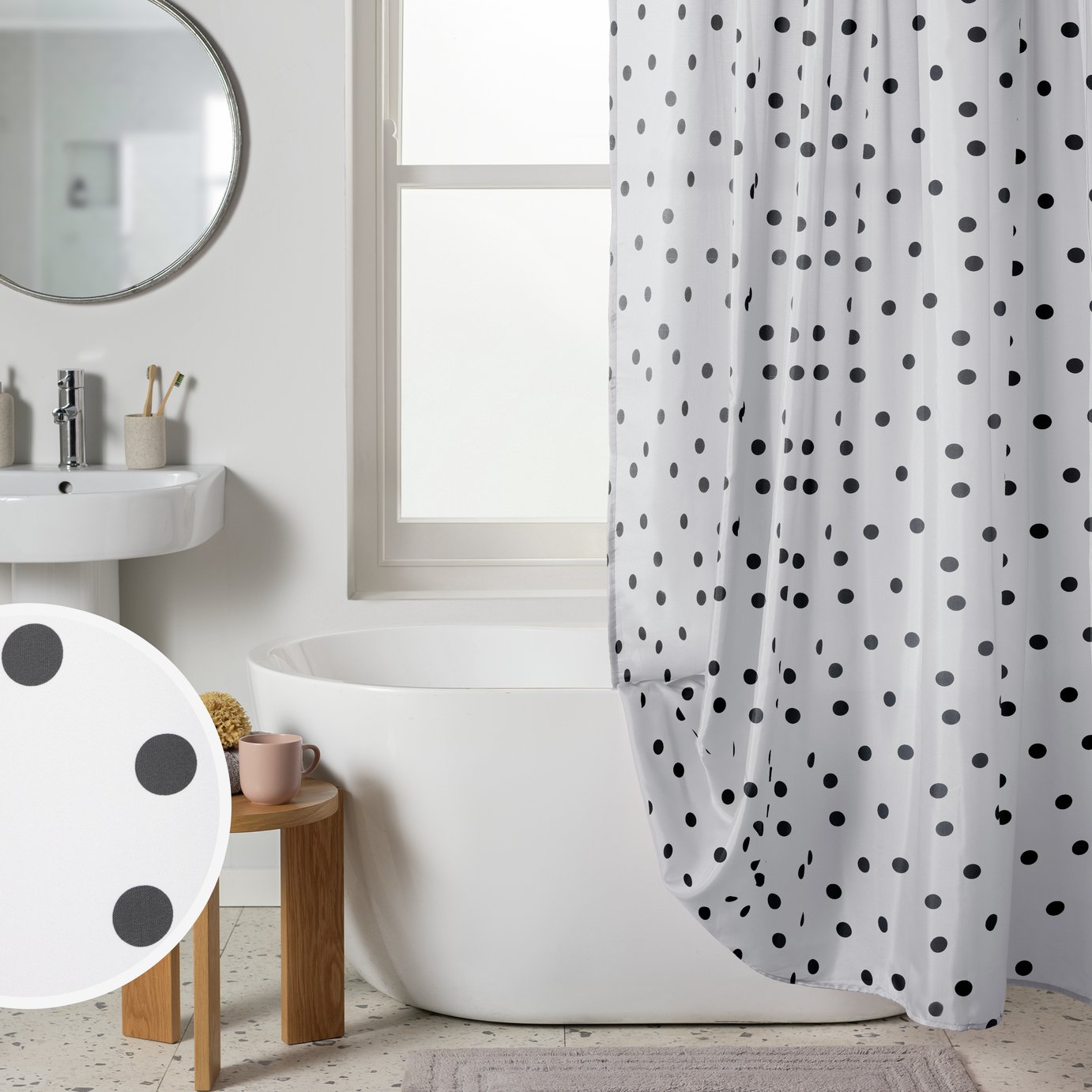 Argos Home Monochrome Spot Shower Curtain - Black & White
