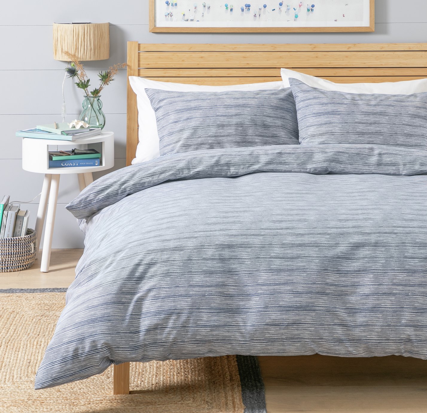 Habitat Stockholm Stripe Blue & White Bedding Set- King