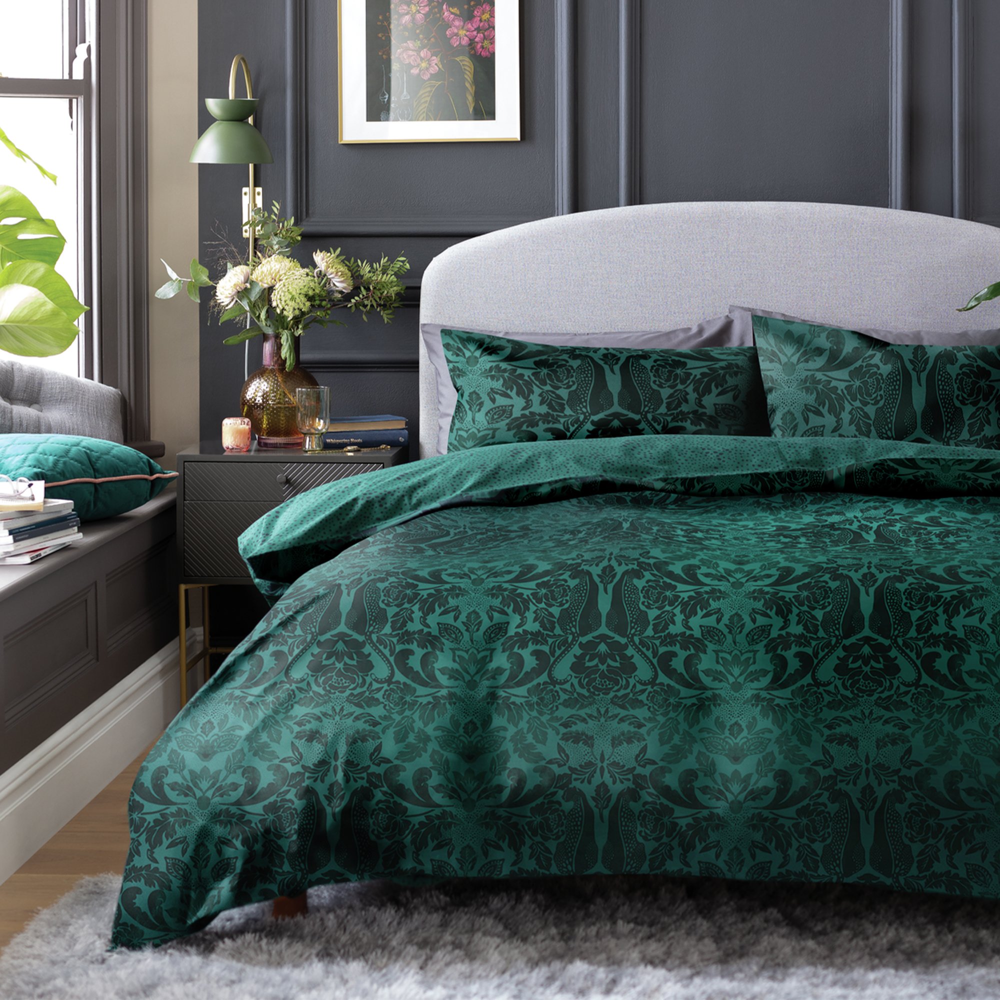 Argos Home Damask Print Green Bedding Set