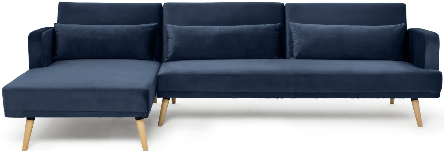 Habitat Andy Velvet Left Hand Corner Sofa Bed - Navy