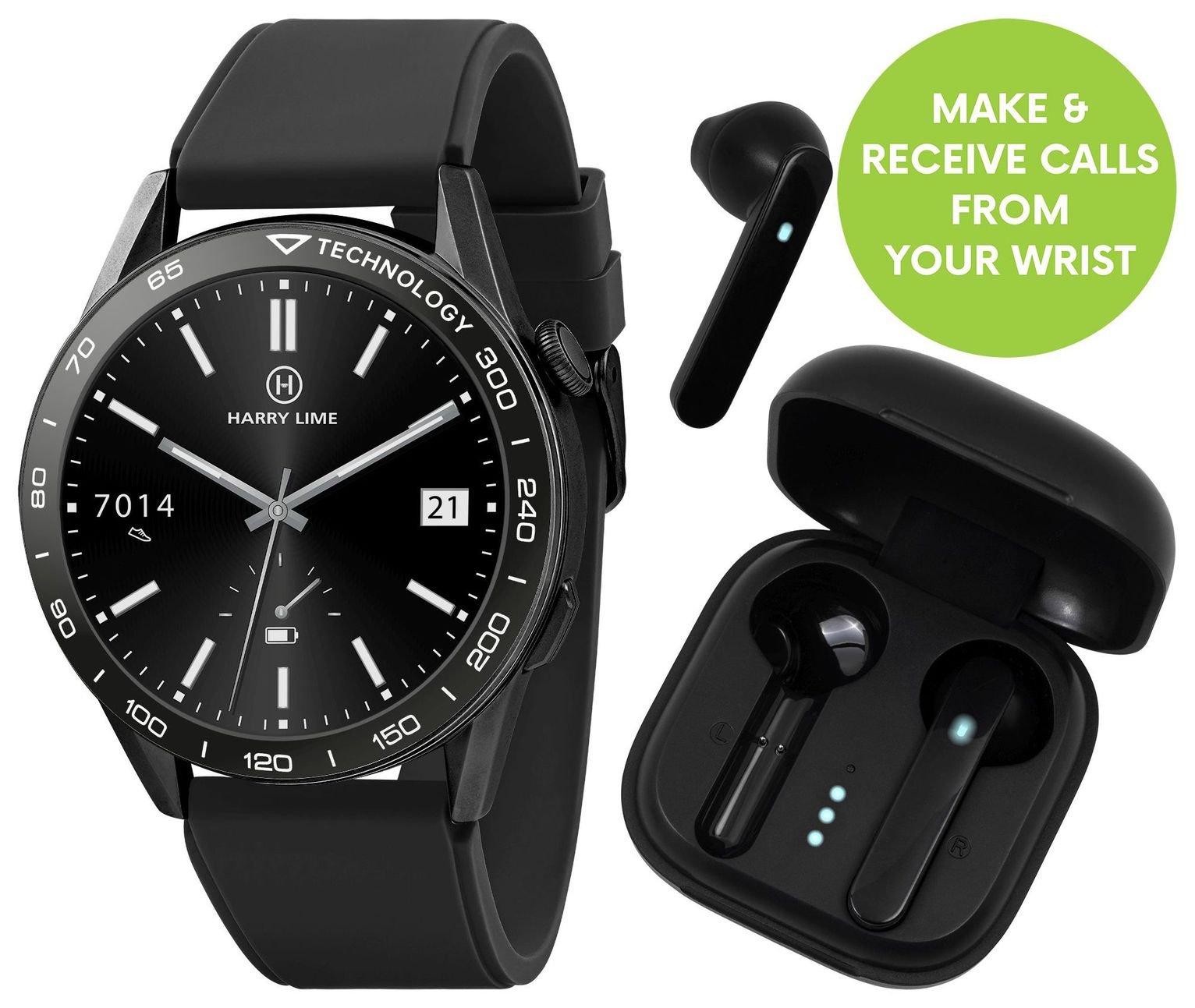 Harry Lime Black Calling Smart Watch and Earbud Set