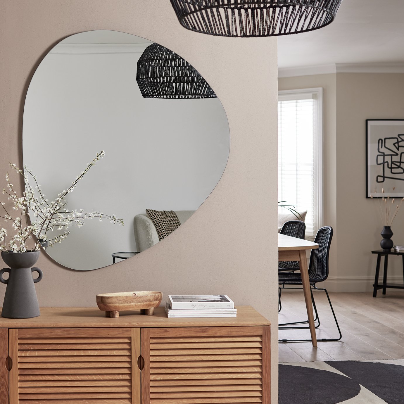 Habitat Black Frameless Irregular Wall Mirror - 109x94cm