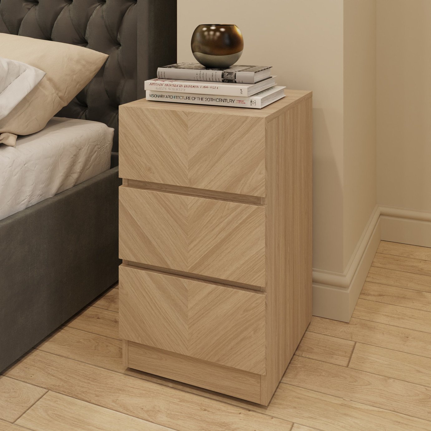 GFW Catania 3 Drawer Bedside Table