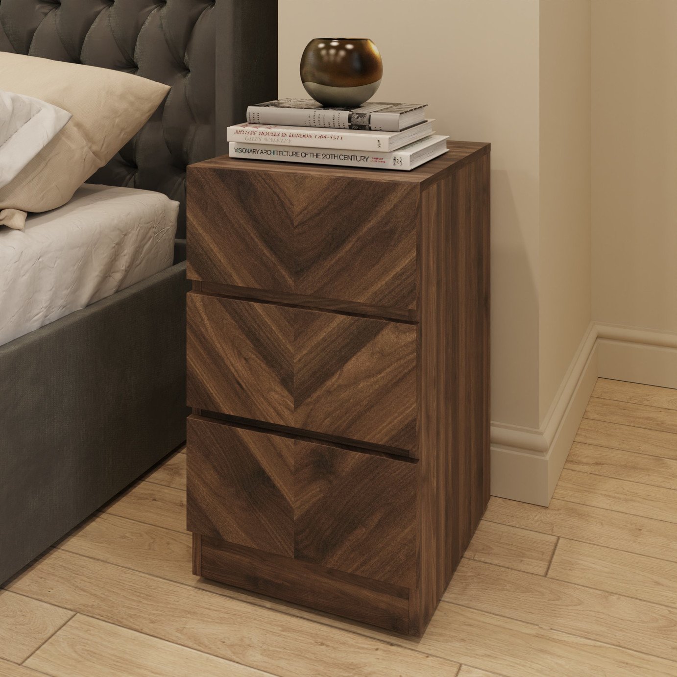 GFW Catania 3 Drawer Bedside Table