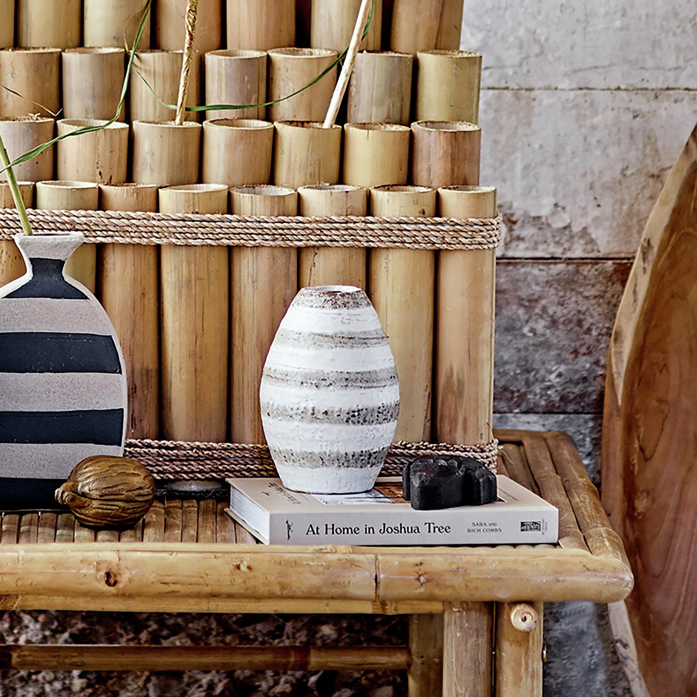 Bloomingville Stoneware Striped Charlen Vase - Cream