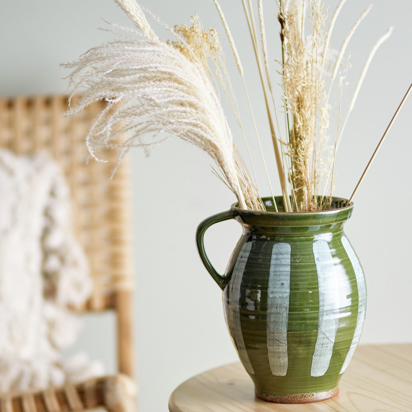 Bloomingville Stoneware Striped Vase - Green & White