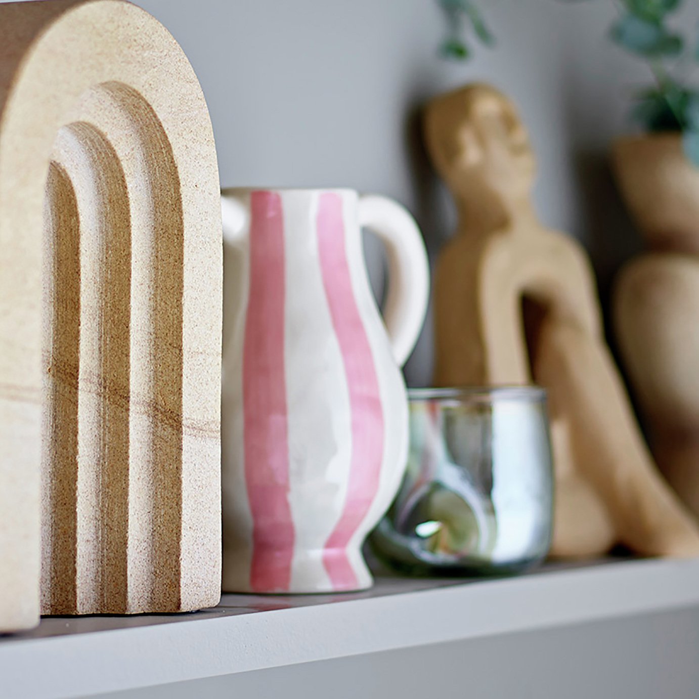 Bloomingville Binti Striped Stoneware Vase - Cream & Pink 