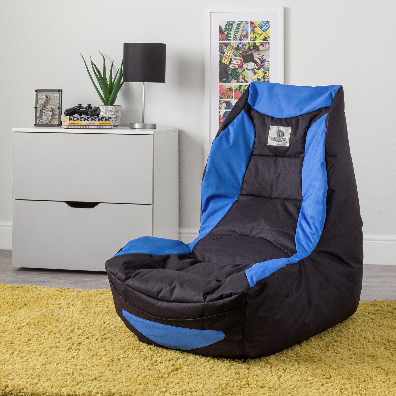 Kaikoo Teen Playstation Gaming Bean Bag - Blue & Black