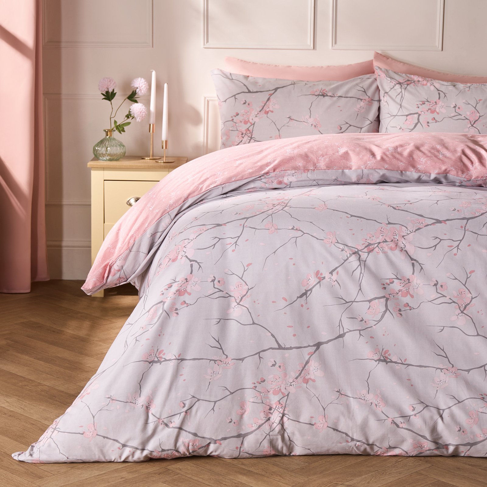 OHS Spring Blossoms Print Duvet Cover Set Blush - Double